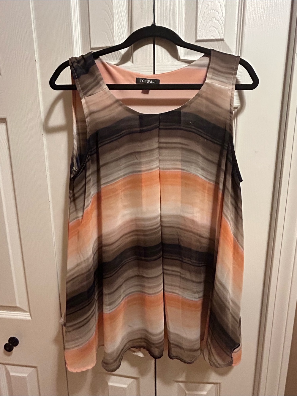 Roz & Ali Striped Sleeveless Scoop-Neck Tunic in Orange and Grey Tones
